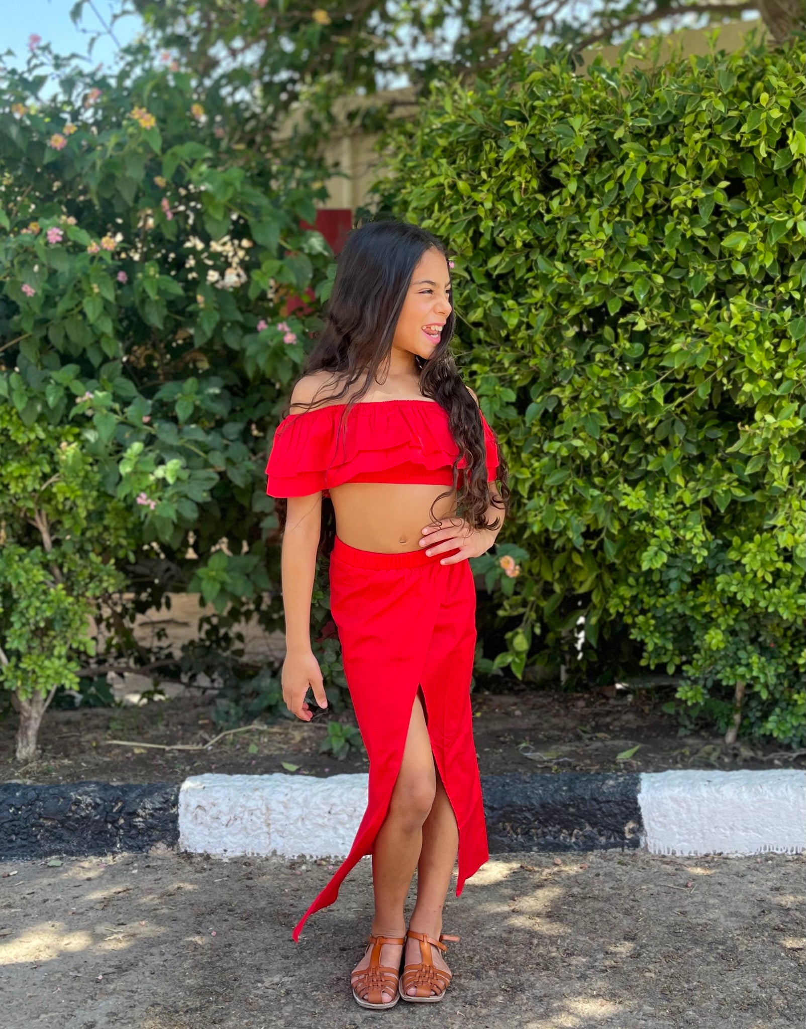 Off shoulder ruffles set