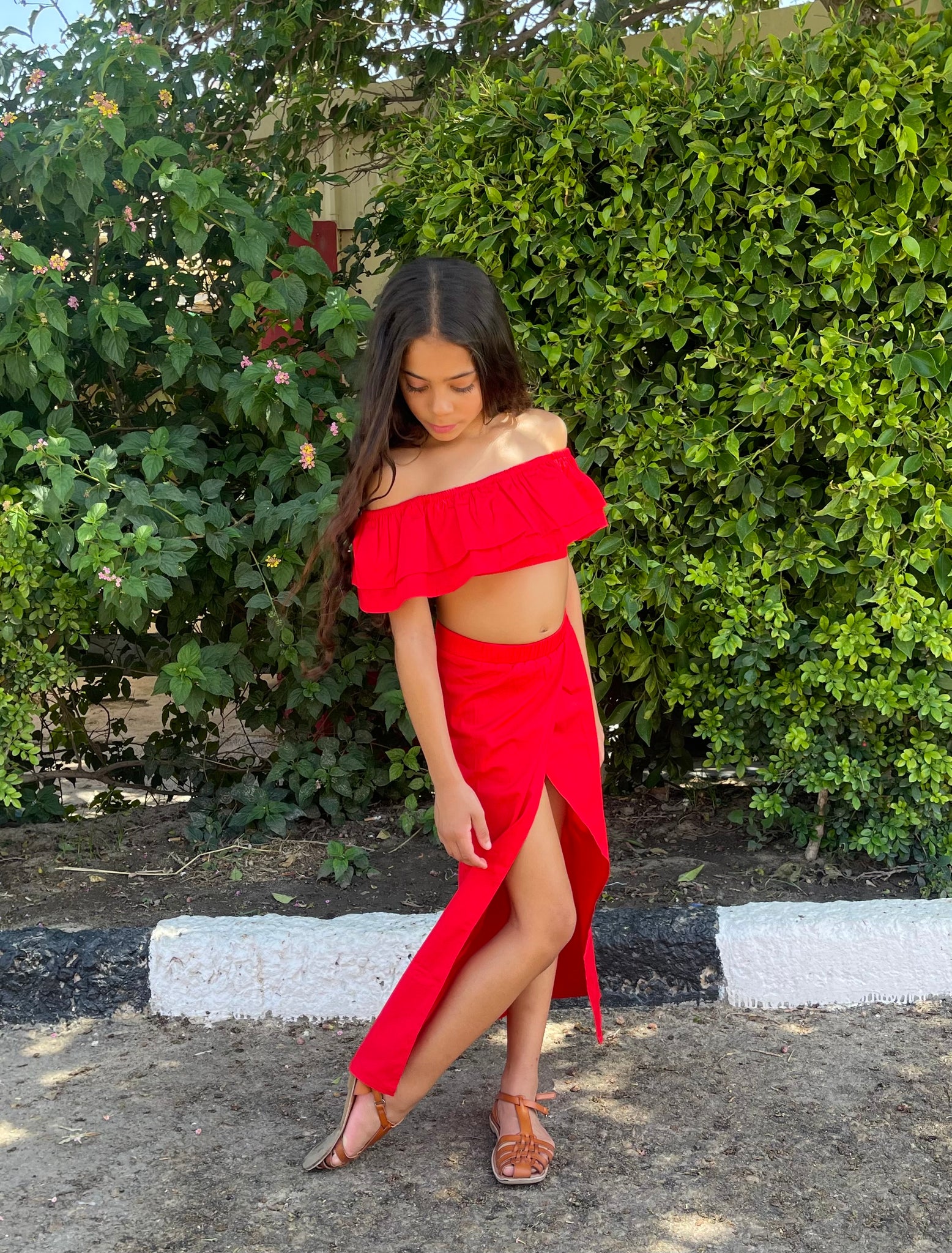 Off shoulder ruffles set