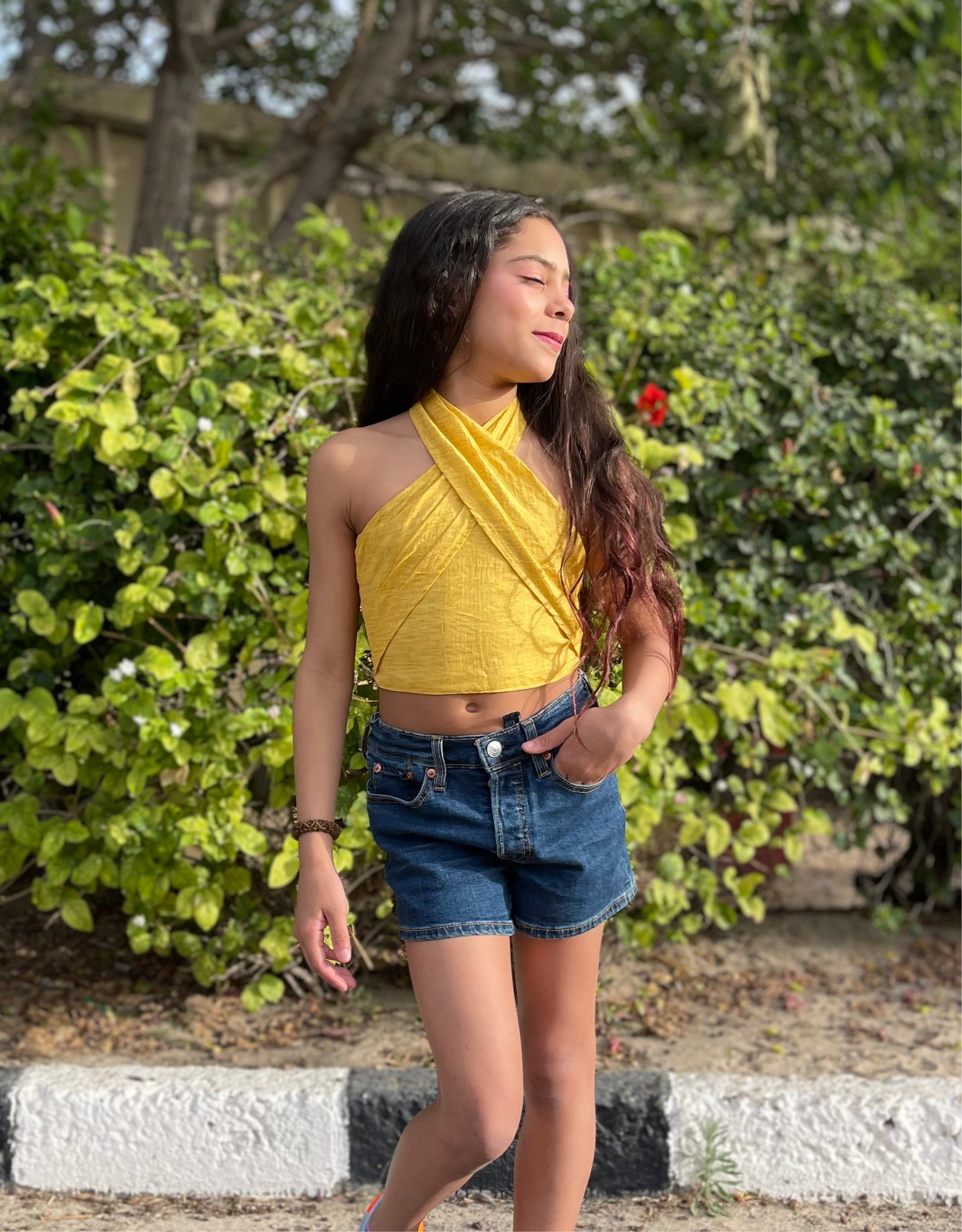 Yellow linen halter top