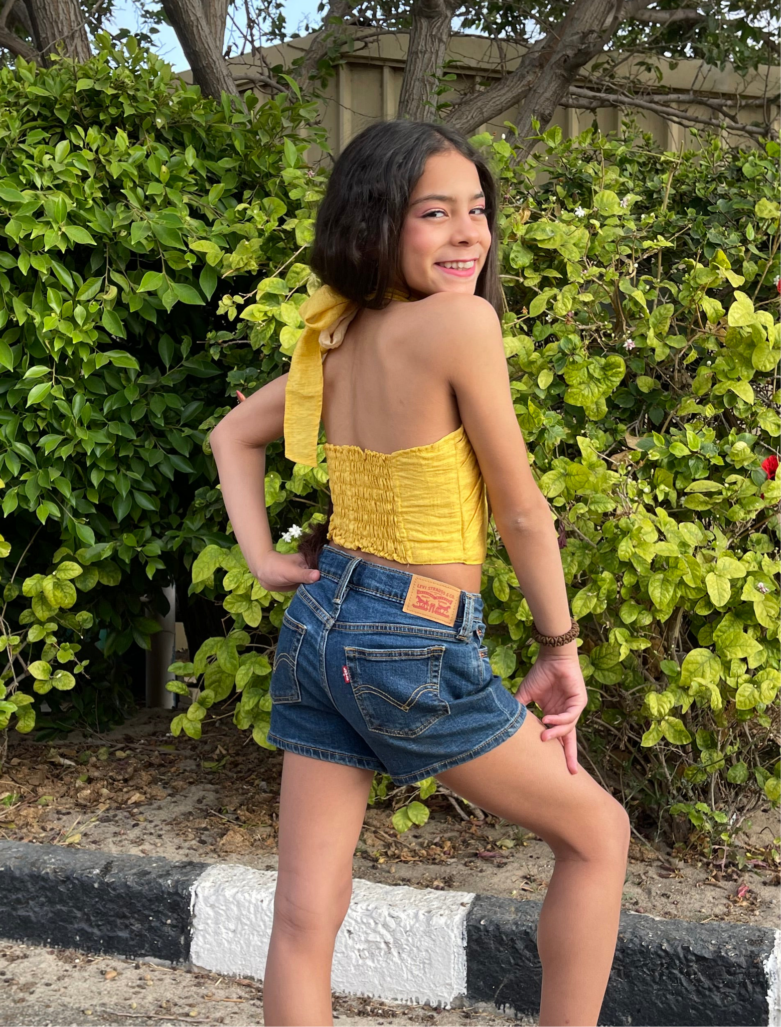 Yellow linen halter top