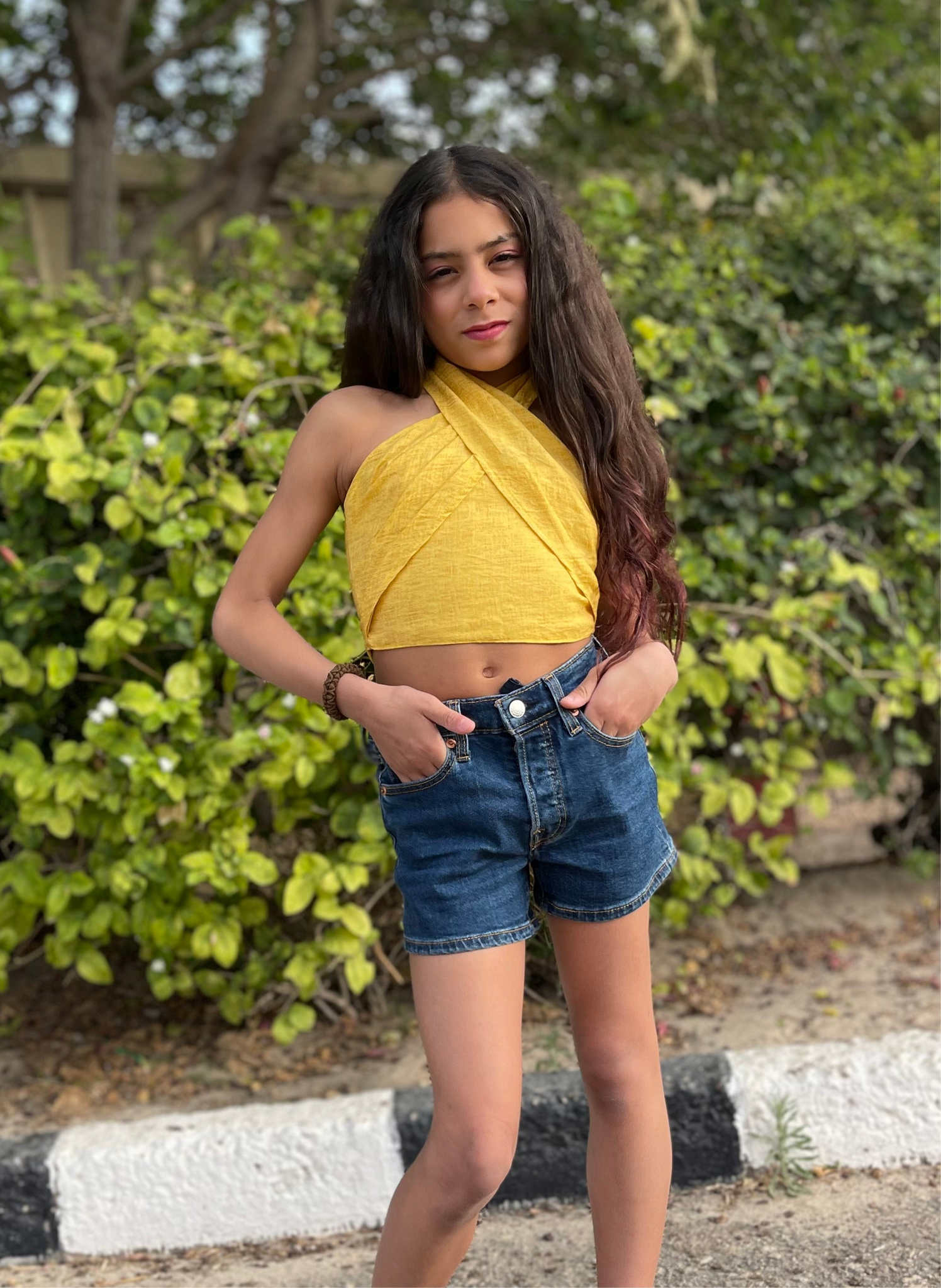 Yellow linen halter top