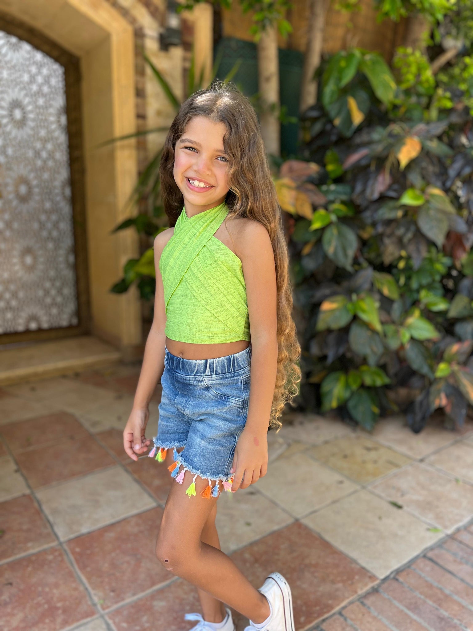 Lime green linen top